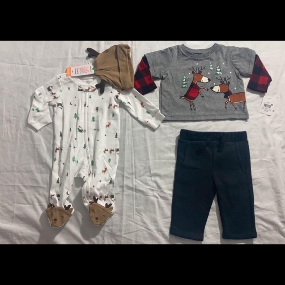Winter Christmas Outfits *3m Christmas Sleeper w/ Hat & 0-3m Reindeer Outfit